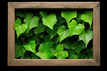Green Ivy Growing in Wooden Frame with Black Background Decoration