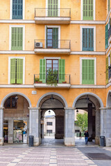 Arcade with shops at Plaça major in Palma De Mallorca