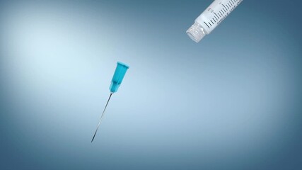 Syringe draws liquid medication.The needle is withdrawn and injected into the tubing, medication introduced.Used to simulate anesthesia preparation and nurses' medication administration.3D animation.