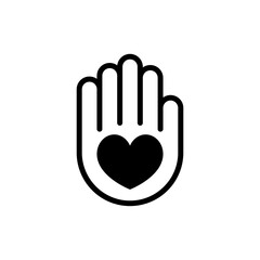 Hand holding heart icon. Isolated outline vector illustration.