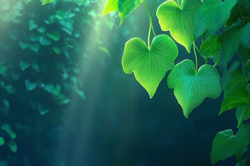 Hanging Green Leaves in Sunlit Forest Canopy Natural Background