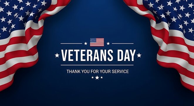 Veterans day celebration with american flags and patriotic text - Powered by Adobe