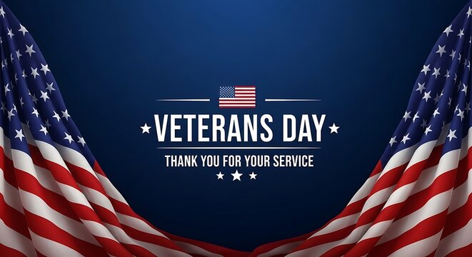 American flags frame veterans day thank you for your service message