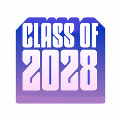 Class of 2028 text with blue and pink gradient graduation