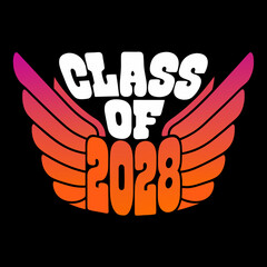 Class of 2028 with Wings on Black Background Keywords: class of 2028, graduation, school