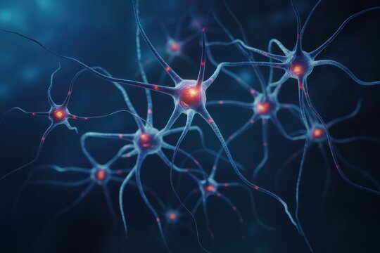 Stunning neuron cells firing impulses for medical research or brain science projects, illustrating neural networks and neurological connections