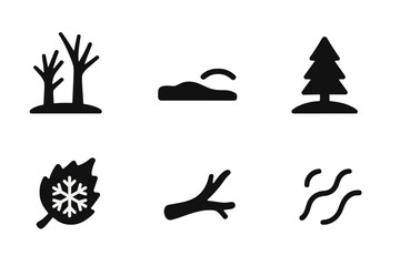 Obraz premium Silent Forest Icons. Silent Forest. Filled icon set of Silent Forest: bare trees, snow ground, fog stripe,