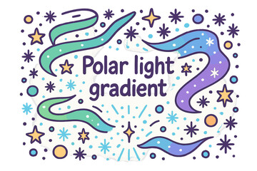 Naklejka premium Doodle Aurora Gradient. Polar light gradient. Hand-drawn doodle illustration of polar light gradient. Aurora