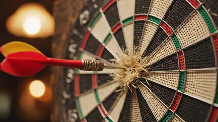 Dartboard with dart bullseye hit close up focus success target - Powered by Adobe