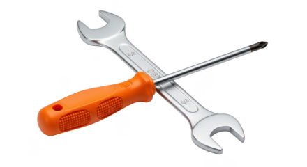 Wrench And Screwdriver Crossed On Black Background
