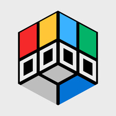 Isometric Cube With Colored Blocks And White Numbers