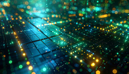 Digital Universe: A futuristic cityscape, composed of intricate data pathways and glowing lights.