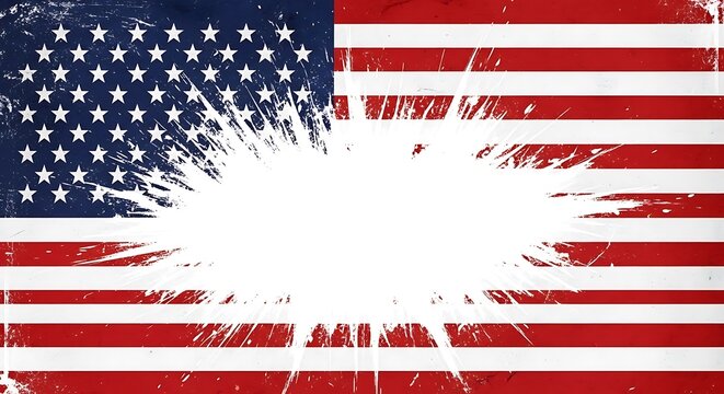 Grunge american flag with explosive splatter effect and stars