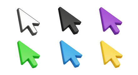 Illustration of collection of colorful 3d arrow cursors isolated on transparent background