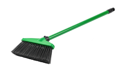 Green Household Broom Isolated On Black Background