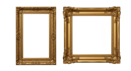 Ornate Gold Picture Frames Baroque Style Isolated On Black