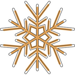 Stylized Snowflake Illustration with Orange and Black Outline on Transparent Background