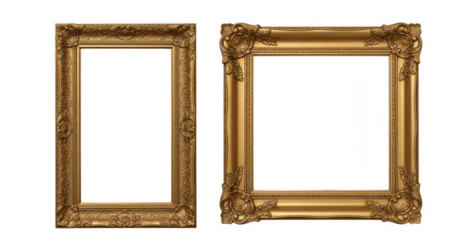 Ornate Gold Picture Frames Baroque Style Isolated On Black