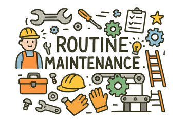 Routine Maintenance Doodle. Routine maintenance. Hand-drawn doodle illustration of routine maintenance. Worker