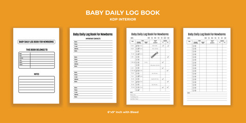 Baby Daily Logbook KDP Interior Newborn Feeding, Sleep, and Diaper Tracking Journal Template