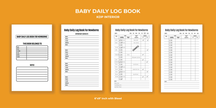 Baby Daily Logbook KDP Interior Newborn Feeding, Sleep, and Diaper Tracking Journal Template