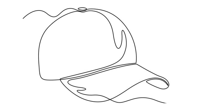 Baseball hat animation continuous one line drawing, Mockup and blank template of baseball uniform cap with side view. Modern fashion accessory. Full length single line animation, baseball cap minimal.