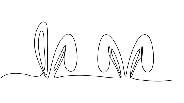 Animated do-it-yourself drawing of one continuous line of bunny ears on a white background. Animation of a single line drawing of a rabbit ears. Continuous contour movement of a rabbit ears. minimal.