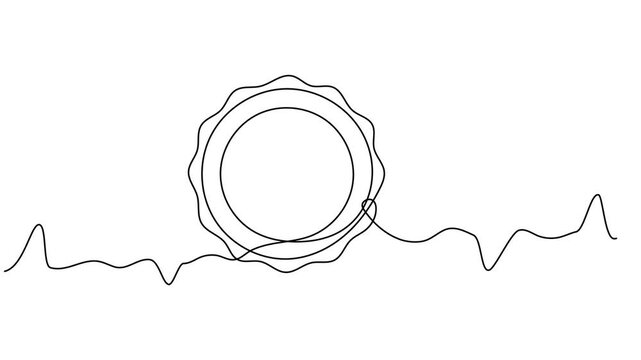 Self drawing continuous one single line animation Danger Trends Round Stamp. Full length single line 4K video clip, Grunge DANGER TRENDS stamp seals isolated on a white background. Rosette seals with.