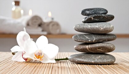 Zen Stones and Orchid Blossom - A Serene Spa Scene.