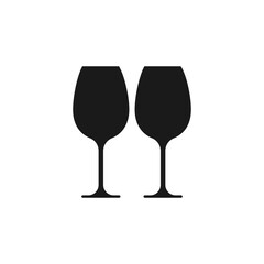 2 glass wine icon. Two wine glasses silhouette icon standing side by side. Vector illustration on white background.