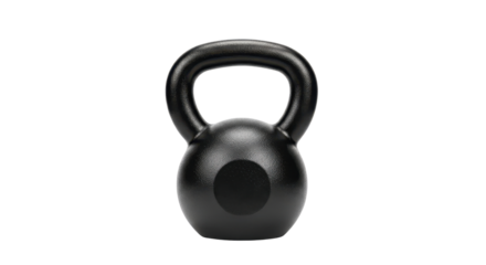 Heavy black cast iron kettlebell gym weight for fitness and strength training workout. isolated PNG with Transparent Background
