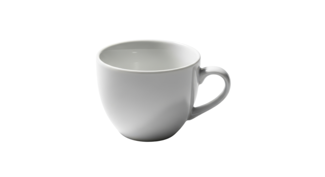 Simple blank white ceramic coffee cup for mockup and branding presentation isolated PNG with Transparent Background