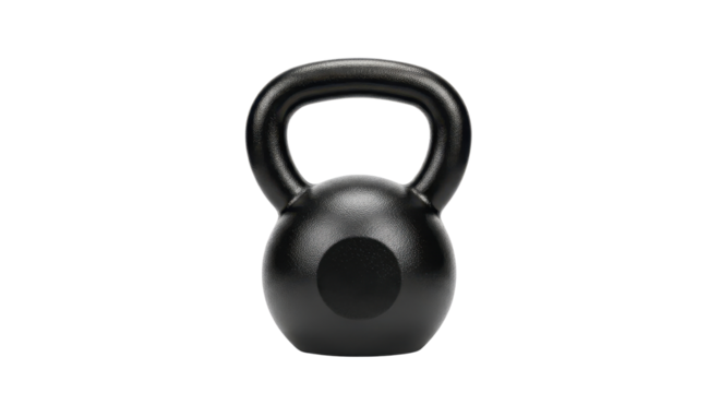Heavy black cast iron kettlebell gym weight for fitness and strength training workout. isolated PNG with Transparent Background