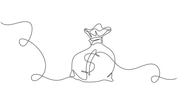 Money bag continuous one line drawing animation. Business dollar sign concept video, Full length animation High quality 4k video. bag with dollar sine, Motion design. Animated technology logo. vector.