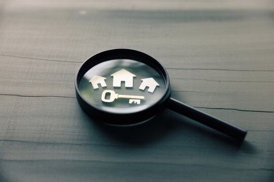 Find your dream home now with our expert real estate search assistance, unlock opportunity with a key to a new future, houses under magnifying glass