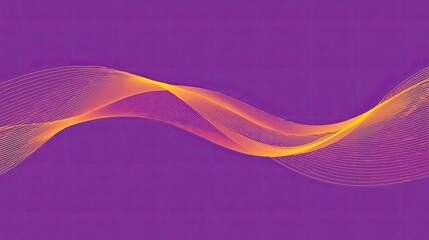 Dynamic abstract wave pattern in luminous orange and yellow against a rich purple backdrop, evoking fluid motion and digital energy for contemporary design