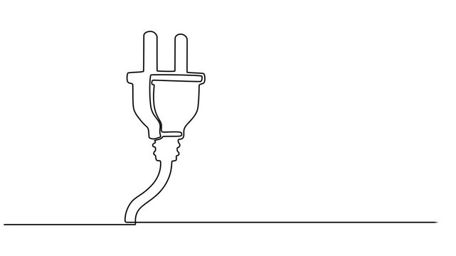 Self drawing line animation power plug Electrical continuous one single line drawn concept video, Full length one line animation. 4K, Motion design. Animated technology logo. Electricity concept.