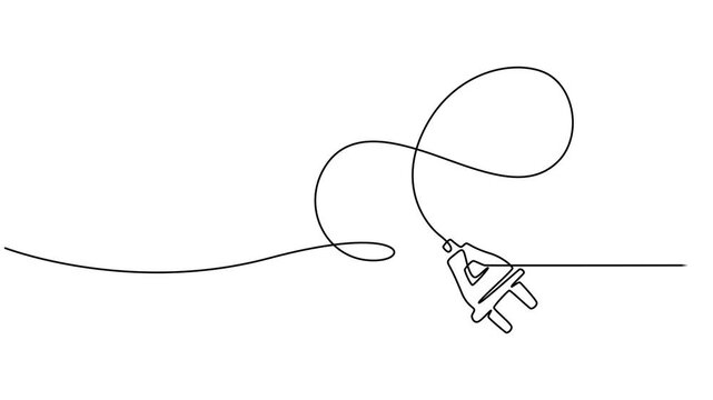 Self drawing line animation power plug Electrical continuous one single line drawn concept video, Full length one line animation. 4K, Motion design. Animated technology logo. Electricity concept.