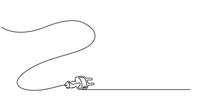 Self drawing line animation power plug Electrical continuous one single line drawn concept video, Full length one line animation. 4K, Motion design. Animated technology logo. Electricity concept.