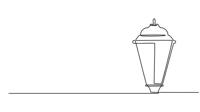 Animated self drawing of continuous line draw vintage garden lamp. Full length one line animation. 4K, Continuous one line drawing garden light, park light, or road light vector illustration, video.