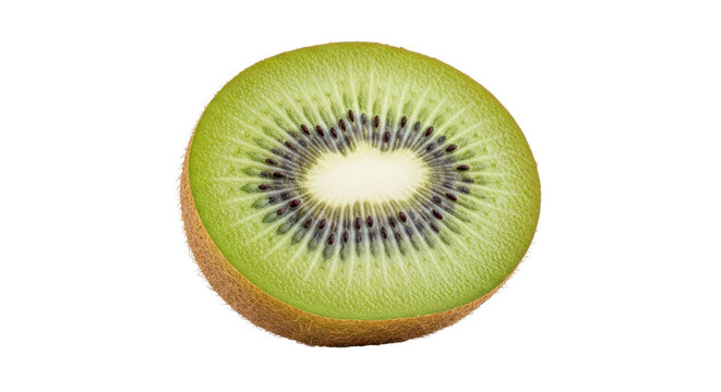 Macro shot of fresh, ripe green kiwi fruit half slice for healthy eating and nutrition isolated PNG with Transparent Background - Powered by Adobe