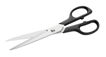 Sharp stainless steel office scissors with black handles isolated for cutting isolated PNG with Transparent Background