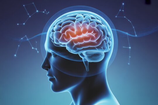 Unlock human potential exploring brain function and neural networks with a captivating scientific illustration, ideal for medical and educational content creation