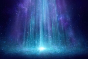Abstract Illustration of a Sonic Boom Vertical Columns of Light with Stars and Blue Glow