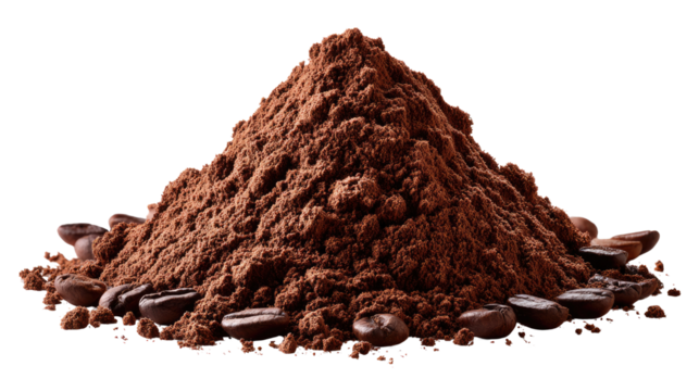 Aromatic Cocoa Powder and Coffee Beans: A close-up showcases a mound of rich, dark cocoa powder, beautifully accented by scattered whole coffee beans, evoking the essence of a comforting beverage.