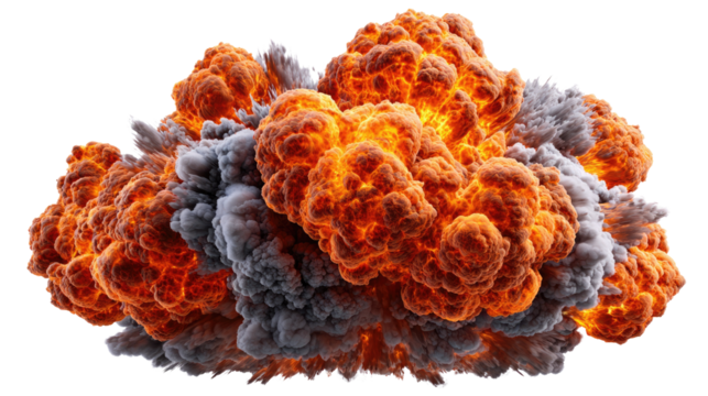 Fiery Inferno: A vibrant explosion erupts, a chaotic dance of flames, smoke, and energy in a moment of destruction. Capturing raw power and the dramatic intensity