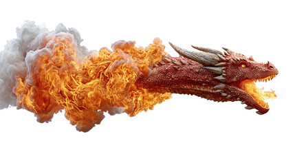 Fire-Breathing Dragon Unleashed: A magnificent red dragon, exhaling a torrent of fire and smoke. Witness the raw power and untamed spirit of this mythical creature.