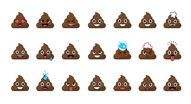 A Collection of Various Poop Emoji Faces Displaying a Wide Range of Emotions and Expressions