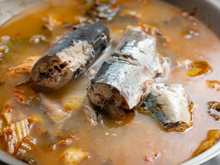 Mackerel kimchi stew in a pot