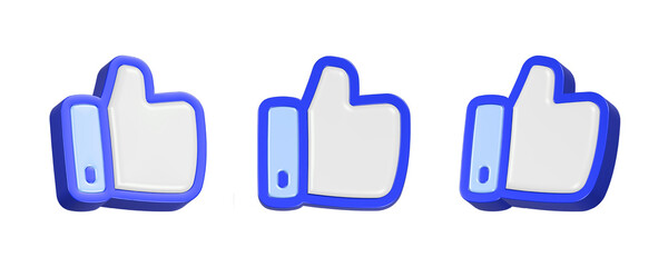 3d rendering icon thumb up in blue color